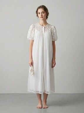 Vintage 60s Queentex White Double Layered Semi-Sheer Chiffon Robe Peignoir - M/L